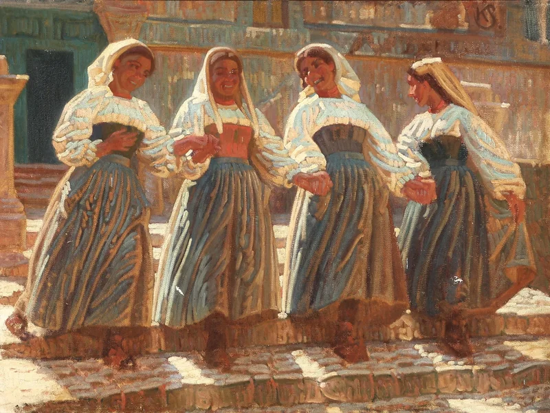 1875-Knud Sinding - Donne italiane che camminano mano nella mano